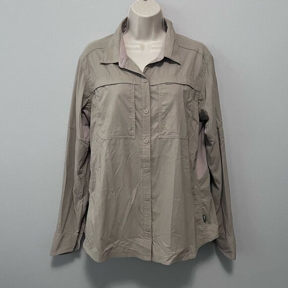 REI Co Op Outdoor Khaki Long Sleeve Button Down Shirt Size L - Picture 1 of 10